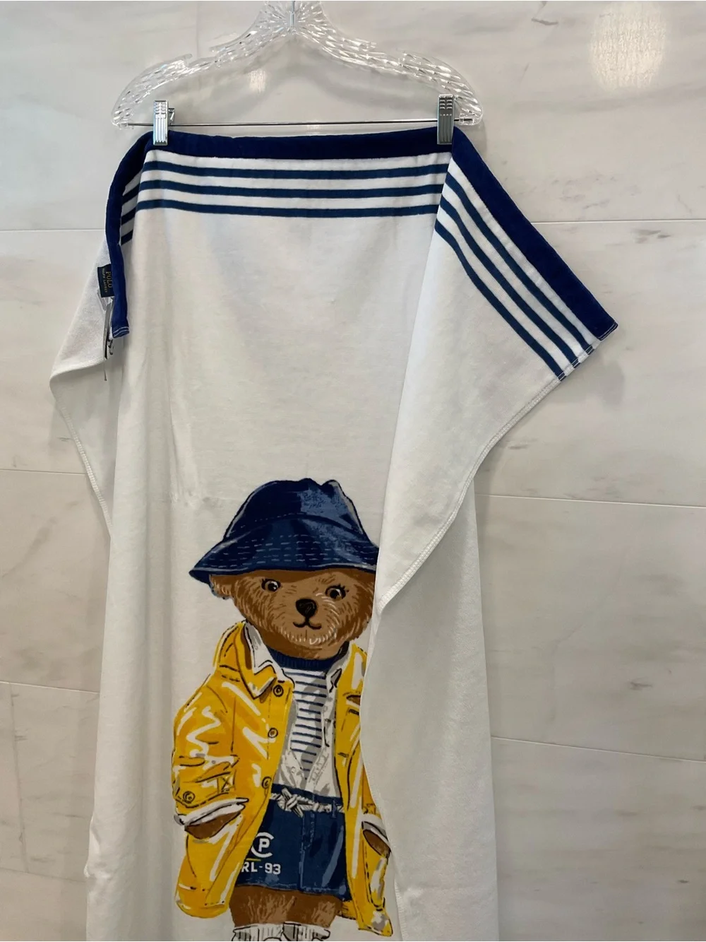 Polo Ralph Lauren YELLOW RAINCOAT BEAR 35” x 66” Cotton Velour Terry Beach Towel